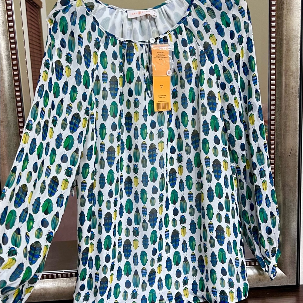 Rare NWT Tory Burch Multi Beetle Silk Blouse 4